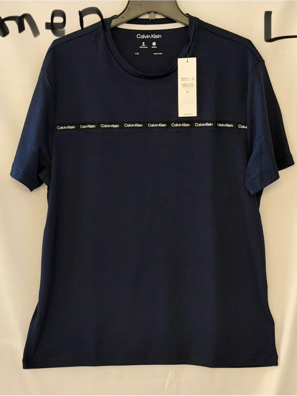 Calvin Klein Men’s Navy Short Sleeve Tee with Repeated Logo Band